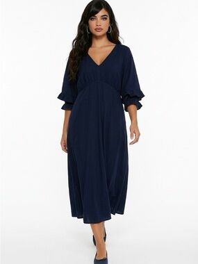 a new day Navy Blue V-Neck Maxi Dress with Ruffled Sleeves